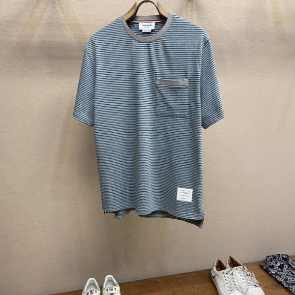 designer,replica,clothing,fake,1:1,lv,luxury,high quality Thome brown TB yarn-dyed striped T-shirt