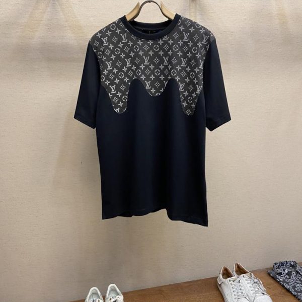 designer,replica,clothing,fake,1:1,lv,luxury,high quality LV presbyopic wave stitching round neck cotton short-sleeved T-shirt