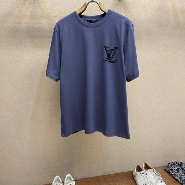 designer,replica,clothing,fake,1:1,lv,luxury,high quality LV V blue purple small black V flocking logo couple short-sleeved T-shirt
