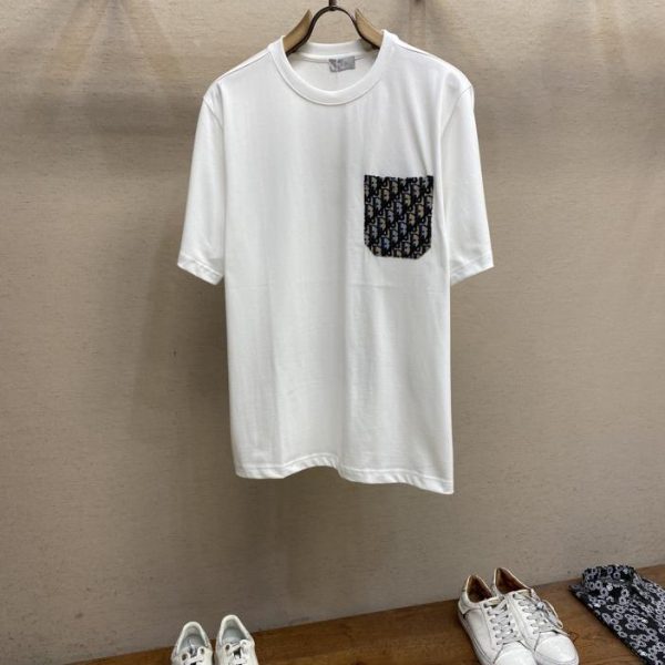 designer,replica,clothing,fake,1:1,lv,luxury,high quality Dior2024 spring and summer Dir Oblque pocket decoration splicing short-sleeved T-shirt