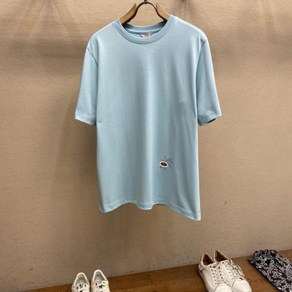 designer,replica,clothing,fake,1:1,lv,luxury,high quality Dior Xiaodi 24 new logo print lake blue couple style short-sleeved T-shirt