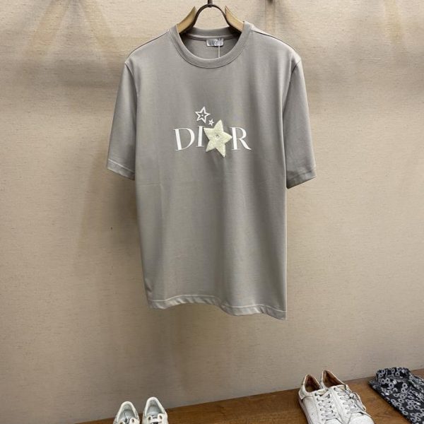 designer,replica,clothing,fake,1:1,lv,luxury,high quality Dior Xiaodi towel embroidered stars gray short sleeves