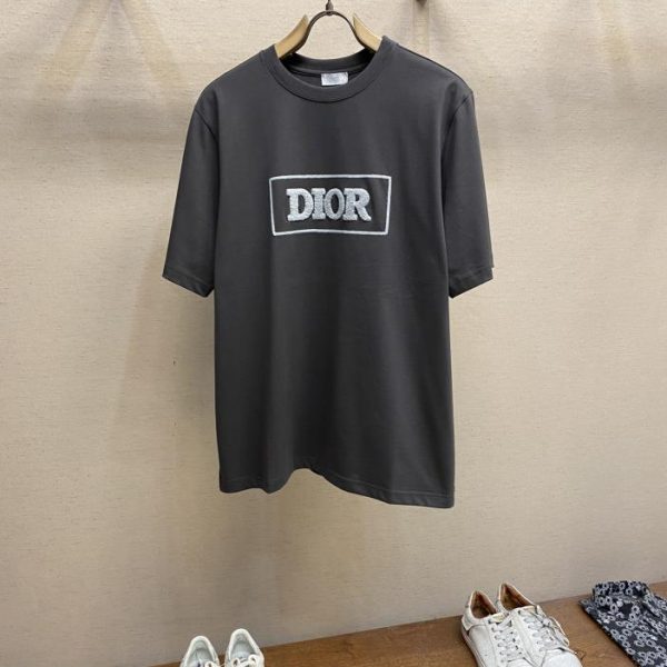 designer,replica,clothing,fake,1:1,lv,luxury,high quality Dior Xiaodi classic towel embroidery dark gray ~ casual short-sleeved T-shirt