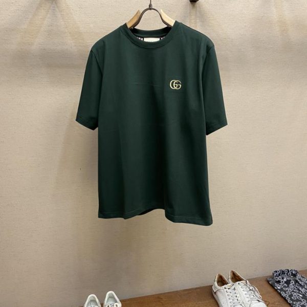 designer,replica,clothing,fake,1:1,lv,luxury,high quality GucciGu series double GG gold thread embroidery logo couple style short sleeves
