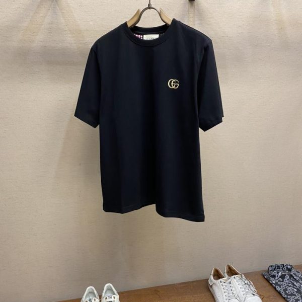 designer,replica,clothing,fake,1:1,lv,luxury,high quality GucciGu series double GG gold thread embroidery logo couple style short sleeves
