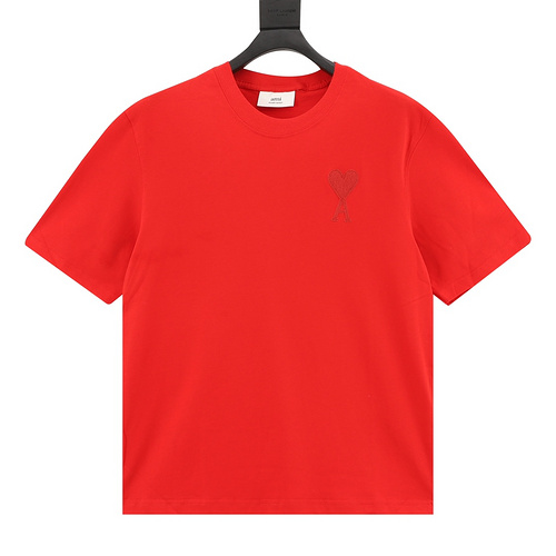 designer,replica,clothing,fake,1:1,lv,luxury,high quality Ami big heart letter embroidered short sleeves (21FC)