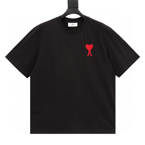 designer,replica,clothing,fake,1:1,lv,luxury,high quality Ami big heart letter embroidered short sleeves (36E9)
