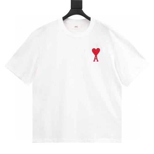 designer,replica,clothing,fake,1:1,lv,luxury,high quality Ami big heart letter embroidered short sleeves (7E8A)