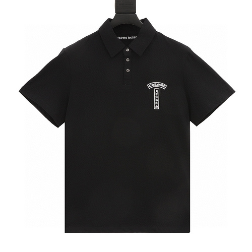 designer,replica,clothing,fake,1:1,lv,luxury,high quality Chrome Hearts T-shaped straight stripe printed short-sleeved polo shirt (6D53)