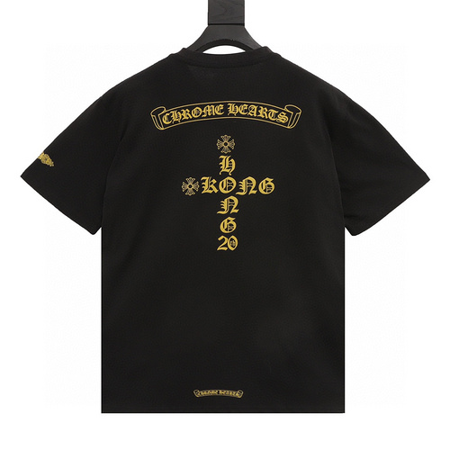 designer,replica,clothing,fake,1:1,lv,luxury,high quality Chrome Hearts 20th Anniversary Hong Kong Limited Gold Glitter Short Sleeve T-shirt (D539)