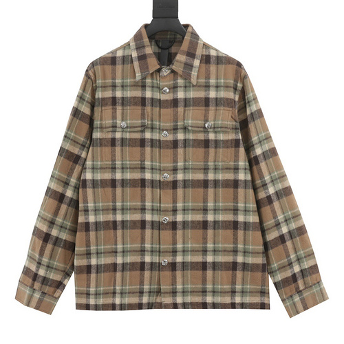 designer,replica,clothing,fake,1:1,lv,luxury,high quality Chrome Hearts 22 new flannel plaid long-sleeved shirt (F063)