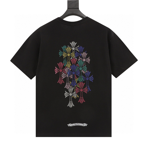 designer,replica,clothing,fake,1:1,lv,luxury,high quality Chrome Hearts Color Diamond Cross Short Sleeve T-shirt (7A1A)