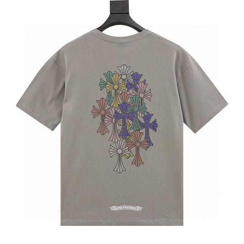 designer,replica,clothing,fake,1:1,lv,luxury,high quality Chrome Hearts Color Diamond Cross Short Sleeve T-shirt (92AA)