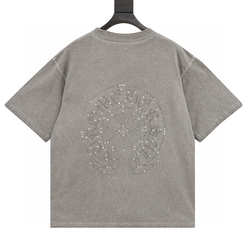 designer,replica,clothing,fake,1:1,lv,luxury,high quality Chrome Hearts rhinestone horseshoe short-sleeved T-shirt (D8E9)
