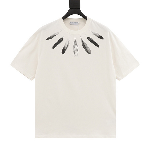 designer,replica,clothing,fake,1:1,lv,luxury,high quality Givenchy2024ss new summer style feather print short-sleeved T-shirt, (E9E3)