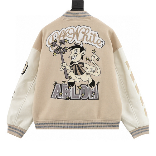 designer,replica,clothing,fake,1:1,lv,luxury,high quality OFF WHITE Ac Milan co-branded model | Stitched leather sleeves, heavy embroidery and rhinestone baseball jersey (26CF)