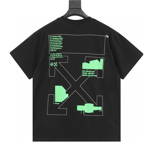 designer,replica,clothing,fake,1:1,lv,luxury,high quality OFF WHITE C∕O VIRGIL green asymmetrical color block arrow print short sleeves (DE3E)