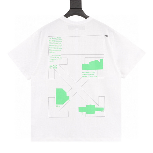 designer,replica,clothing,fake,1:1,lv,luxury,high quality OFF WHITE C∕O VIRGIL green asymmetric color block arrow print short sleeves (F9BA)