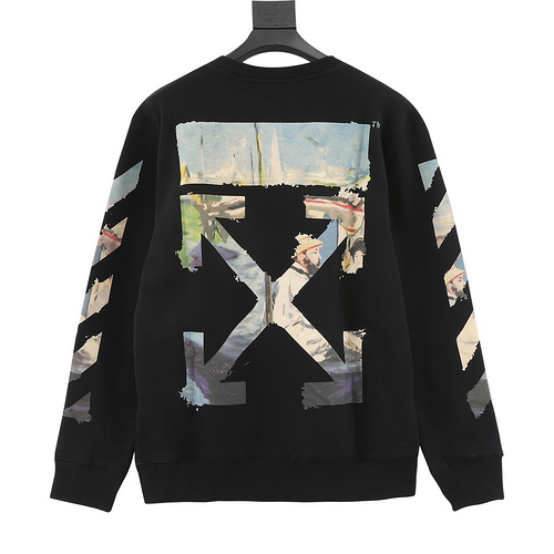 designer,replica,clothing,fake,1:1,lv,luxury,high quality OFF WHITE C∕O VIRGIL Monet oil painting arrow print long-sleeved round neck sweatshirt (8389)
