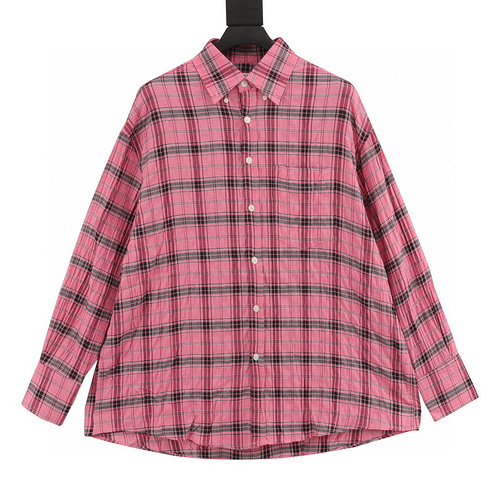 designer,replica,clothing,fake,1:1,lv,luxury,high quality Our Legacy pink plaid lazy style shirt pleated casual loose versatile shirt Quan Shunrong same style (A813)