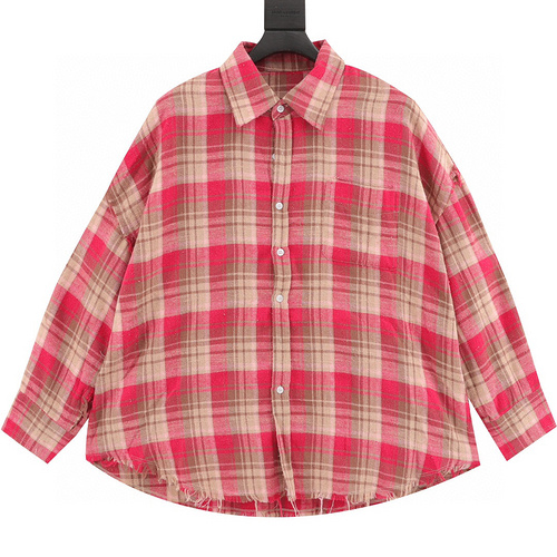 designer,replica,clothing,fake,1:1,lv,luxury,high quality SUNTEEZA retro washed fringe plaid jacket shirt (EFB0)