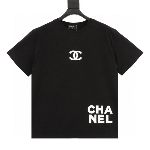 designer,replica,clothing,fake,1:1,lv,luxury,high quality Chonel chest taped short-sleeved T-shirt (E8F7)