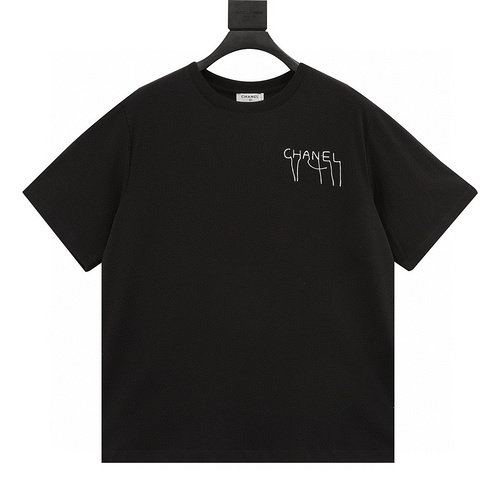 designer,replica,clothing,fake,1:1,lv,luxury,high quality Chonel letter LOGO short-sleeved T-shirt (B77A)