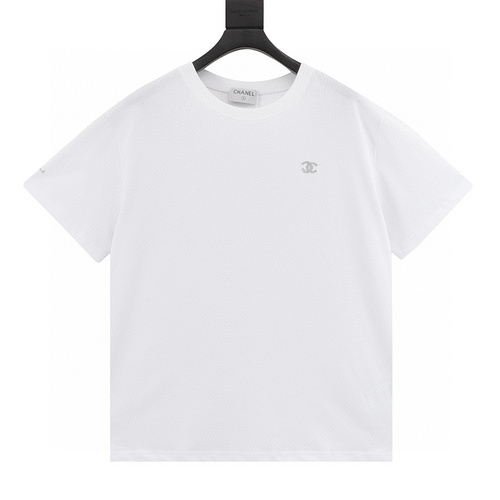 designer,replica,clothing,fake,1:1,lv,luxury,high quality Chonel silver metallic soft thread embroidered short-sleeved T-shirt (B826)