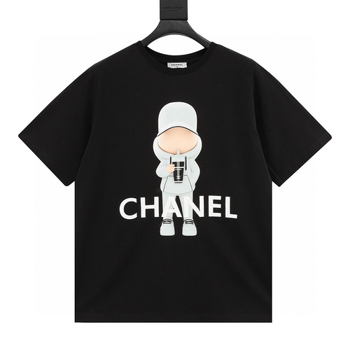 designer,replica,clothing,fake,1:1,lv,luxury,high quality Chonel doll printed LOGO short-sleeved T-shirt (8E05)