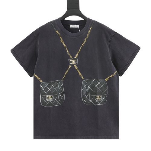 designer,replica,clothing,fake,1:1,lv,luxury,high quality Chonel hand-painted bag short-sleeved T-shirt (C668)