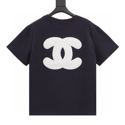 designer,replica,clothing,fake,1:1,lv,luxury,high quality Chonel large double CC flocking logo couple short-sleeved T-shirt (3930)