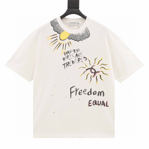 designer,replica,clothing,fake,1:1,lv,luxury,high quality Chonel hand-painted graffiti printed short-sleeve (5EFF)