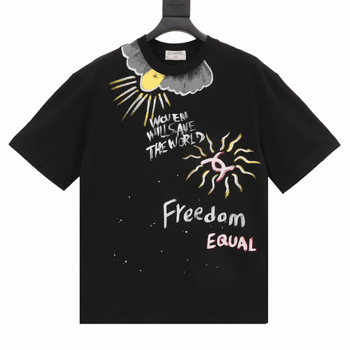 designer,replica,clothing,fake,1:1,lv,luxury,high quality Chonel hand-painted graffiti printed short-sleeve (A054)