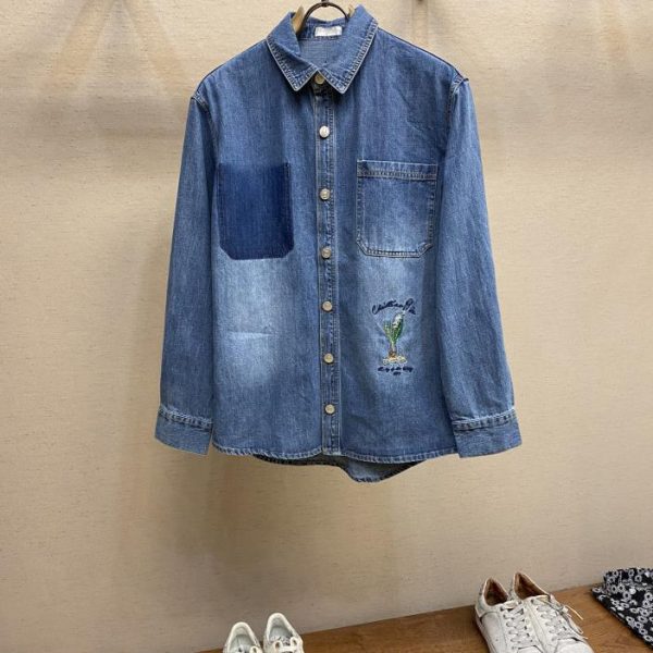 designer,replica,clothing,fake,1:1,lv,luxury,high quality Dior 2024ss lily of the valley embroidered denim shirt