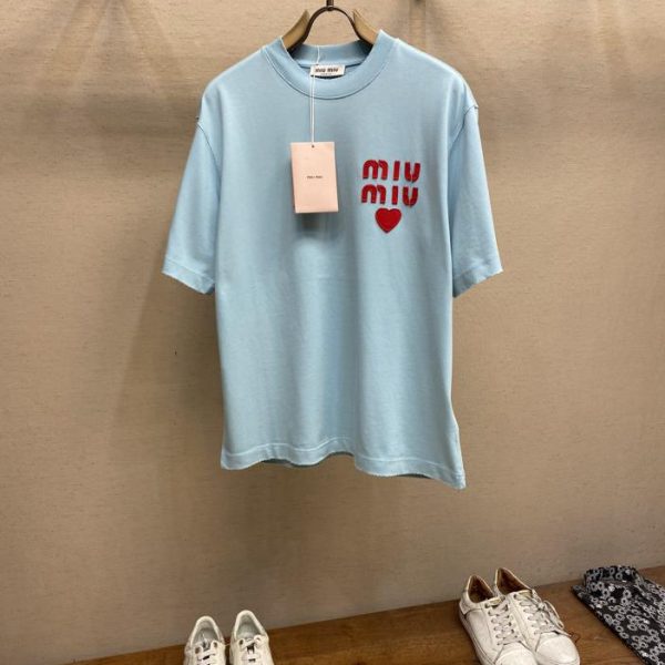 designer,replica,clothing,fake,1:1,lv,luxury,high quality Miu Miu 2024FW loose fit half-sleeve T-shirt
