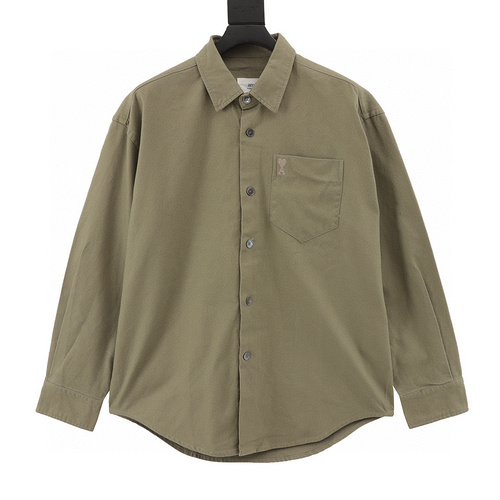 designer,replica,clothing,fake,1:1,lv,luxury,high quality AMI chest pocket heart solid color long-sleeved shirt (B8F6)
