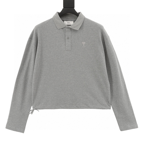 designer,replica,clothing,fake,1:1,lv,luxury,high quality Ami Paris love ribbon lapel long-sleeved T-shirt (02D1)