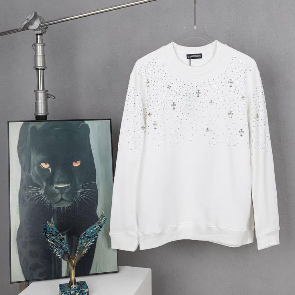 designer,replica,clothing,fake,1:1,lv,luxury,high quality Chrome Hearte all over printed rhinestone cross crew neck sweatshirt