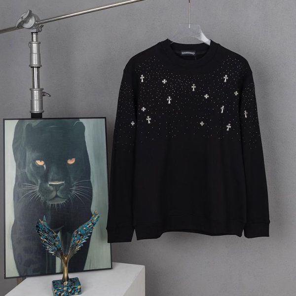 designer,replica,clothing,fake,1:1,lv,luxury,high quality Chrome Hearte all over printed rhinestone cross crew neck sweatshirt