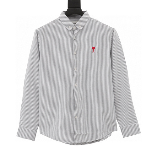 designer,replica,clothing,fake,1:1,lv,luxury,high quality Ami heart logo embroidered striped shirt (695F)