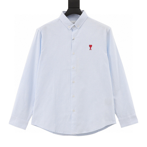 designer,replica,clothing,fake,1:1,lv,luxury,high quality Ami heart logo embroidered striped shirt (DFD0)