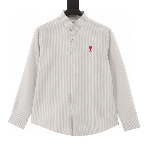 designer,replica,clothing,fake,1:1,lv,luxury,high quality Ami heart logo embroidered striped shirt (F429)