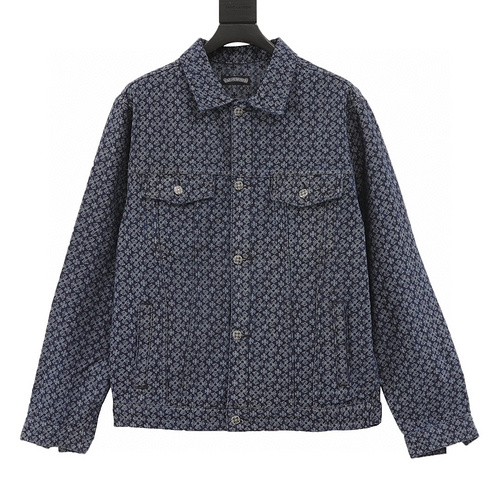 designer,replica,clothing,fake,1:1,lv,luxury,high quality Chrome Hearte all-over jacquard cross logo patchwork leather denim jacket (6575)