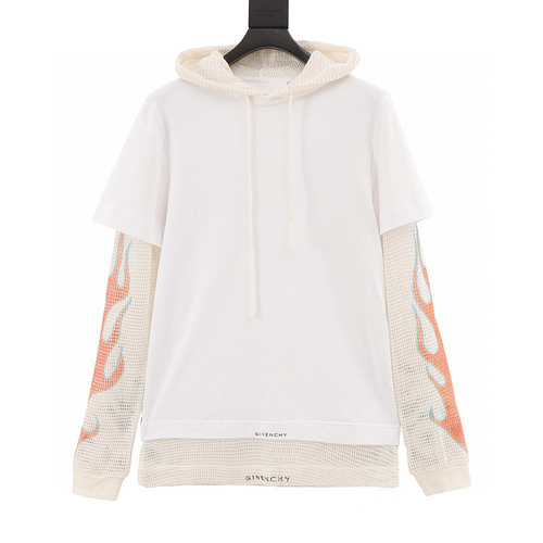 designer,replica,clothing,fake,1:1,lv,luxury,high quality Givenchy tiered flame mesh sleeves patchwork hooded sweatshirt (3C0C)