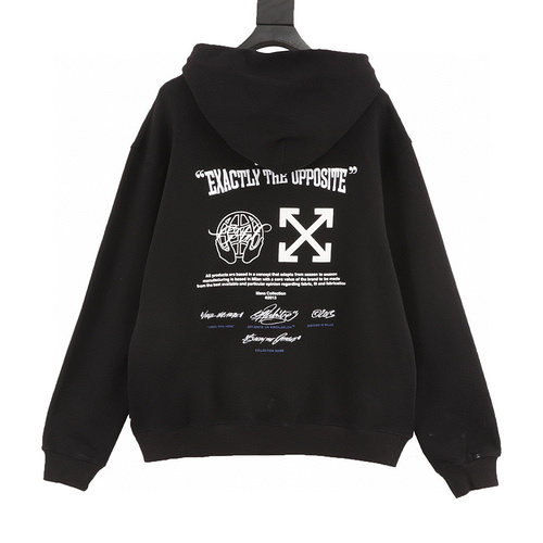 designer,replica,clothing,fake,1:1,lv,luxury,high quality OFF WHITE blue arrow globe print hooded sweatshirt (5243)