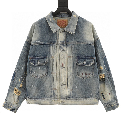 designer,replica,clothing,fake,1:1,lv,luxury,high quality SAINT MICHAEL washed distressed hole patch denim jacket (CA81)