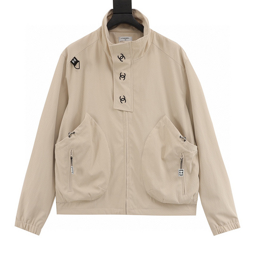 designer,replica,clothing,fake,1:1,lv,luxury,high quality CHANEL ∕Embroidered slogan retro zipper windbreaker jacket (5BB8)