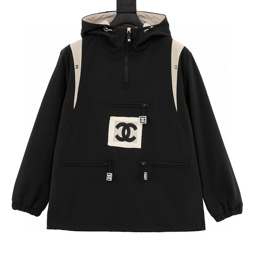 designer,replica,clothing,fake,1:1,lv,luxury,high quality CHANEL ∕Embroidered slogan retro zipper windbreaker jacket (63A1)