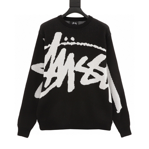 designer,replica,clothing,fake,1:1,lv,luxury,high quality Stussy jacquard knitted crew neck sweater with large LOGO letters on the front and back (962B)