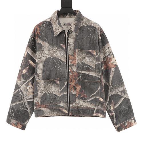designer,replica,clothing,fake,1:1,lv,luxury,high quality Stussy Holiday Series Black Maple Leaf ZIP WORK JACKET REALTREE EDGE All-printed zipper work jacket Jacket Wang Jiaer’s same style, same style for men and women (2DE8)